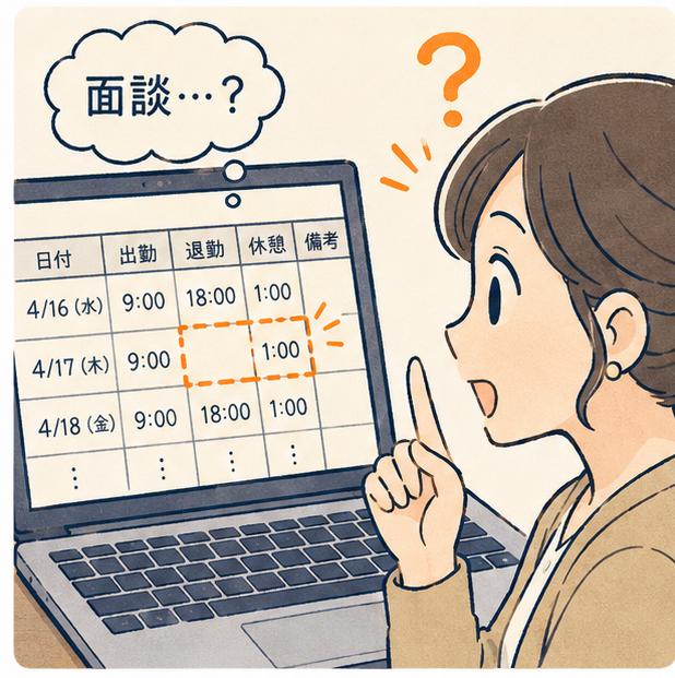 午後の中抜けの跡に気づき「面談…?」とひらめく
